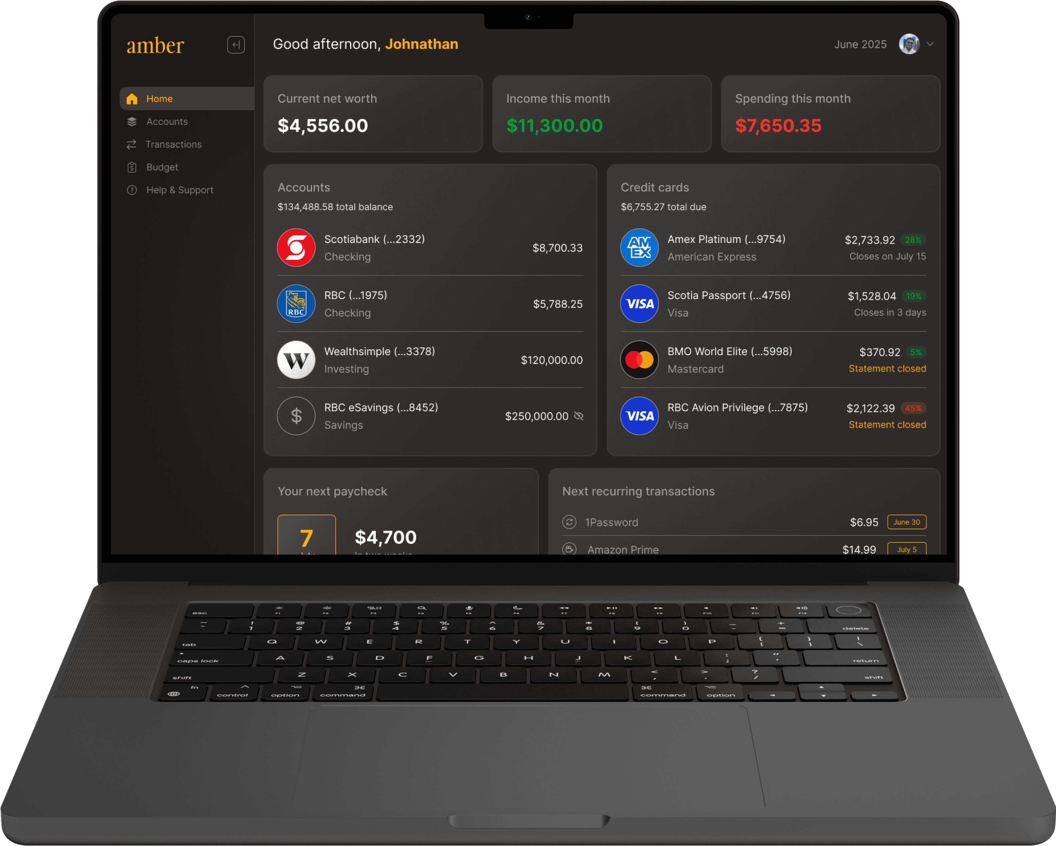 Amber Finance Dashboard